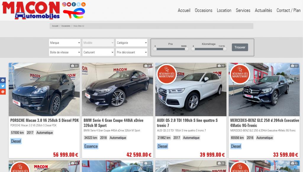 Mise &agrave; jour Site de Macon Automobiles