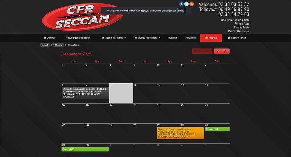 Cr&eacute;ation et int&eacute;gration Planning pour CFR SECCAM